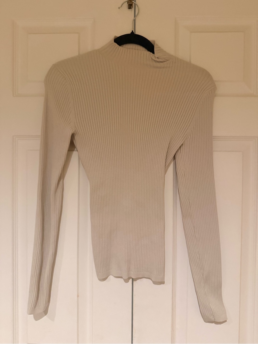 Babaton Cream Ribbed Mock Neck Long-Sleeve Top